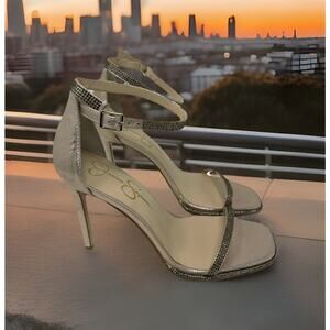 Jessica Simpson Ostey Heeled Sandals Womens Size 9.5 Champagne Rhinestone NEW